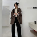 New 2025 Vintage Loose Women Solid Blazer Autumn Chic Double Breasted Female Long Sleeve Suit Jackets Stylish Ladies Blazer