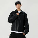 FEWQ High Street Men's PU Leather Jackets Solid Color Turn-down Collar Zipper Loose Male Short Coats New Clothing Trendy 24K3926