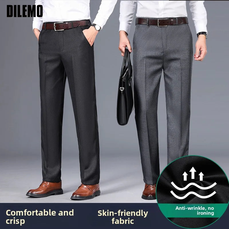 Top Quality 100% Cotton New Brand Casual Fashion Business Straight Long Dress Pants High Waist Trousers Men's Clothing