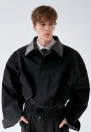 Men's 2024 Autumn and Winter New Large Cuffs Collar Splicing Design Coat Personality Solid Color Jackets Trendy Male Chic Coats