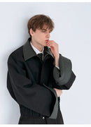 Men's 2024 Autumn and Winter New Large Cuffs Collar Splicing Design Coat Personality Solid Color Jackets Trendy Male Chic Coats