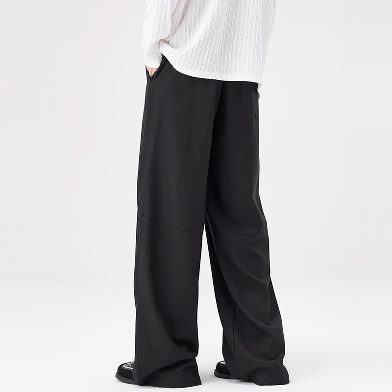 Men's Straight Suit Pants High Street Ultra Soft Draped Cut Wide-Leg Business Casual Office Pants Loose Straight Dress Trousers