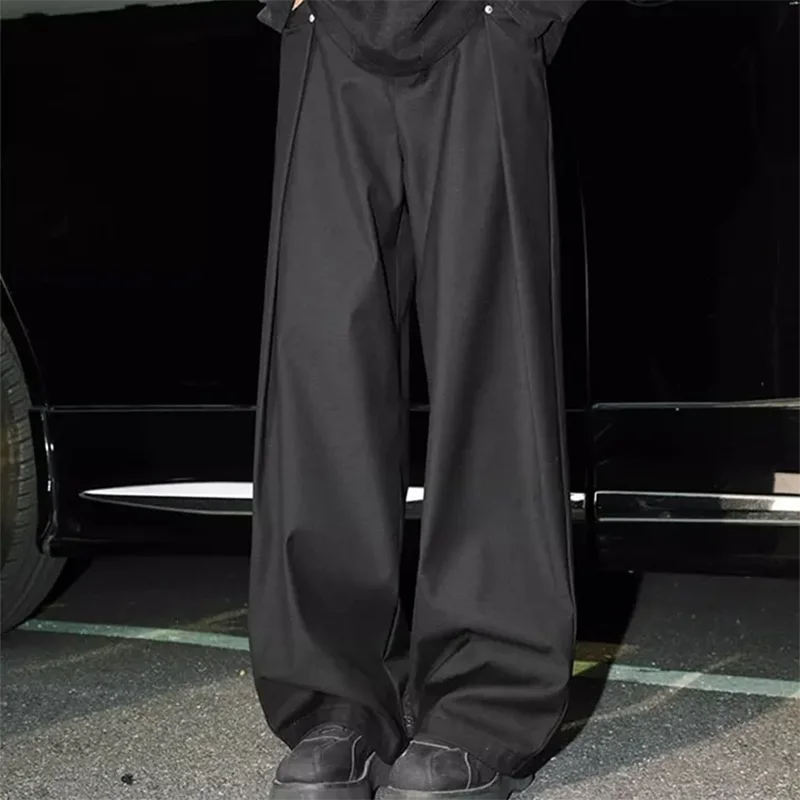 Spring Casual Suit Pants Men Full Length Straight Office Black Grey Loose Wide Legs Formal Trousers Men High Quality Suit Pants