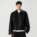 FEWQ High Street Men's PU Leather Jackets Solid Color Turn-down Collar Zipper Loose Male Short Coats New Clothing Trendy 24K3926