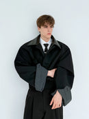 Men's 2024 Autumn and Winter New Large Cuffs Collar Splicing Design Coat Personality Solid Color Jackets Trendy Male Chic Coats