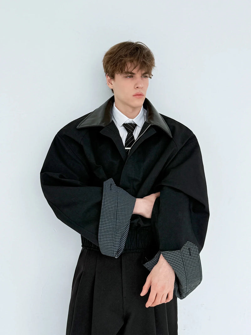 Men's 2024 Autumn and Winter New Large Cuffs Collar Splicing Design Coat Personality Solid Color Jackets Trendy Male Chic Coats