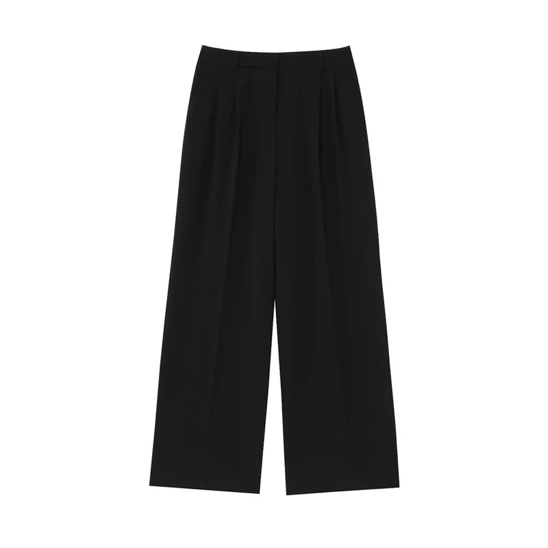 PB&ZA 2025 Women Double Breasted Blazer and Wide Leg Trousers Set in Black and Gray Classic Stylish Office Formal Wear