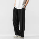 Men's Casual Cotton Linen Harlan Pants Summer Thin Straight Leg Long Trousers Wide Leg Lantern Pants Low Waist Loose Fit