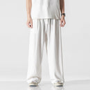 Men's Casual Cotton Linen Harlan Pants Summer Thin Straight Leg Long Trousers Wide Leg Lantern Pants Low Waist Loose Fit