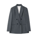 PB&ZA 2025 Women Double Breasted Blazer and Wide Leg Trousers Set in Black and Gray Classic Stylish Office Formal Wear