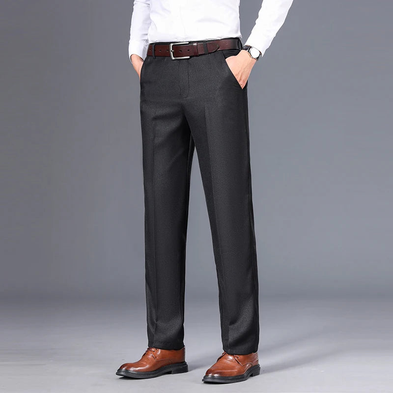 Top Quality 100% Cotton New Brand Casual Fashion Business Straight Long Dress Pants High Waist Trousers Men's Clothing