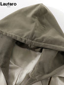 Lautaro Spring Autumn Flowy Casual Trench Coat for Women Belt Double Breasted Loose Luxury Designer Fake 2 Pieces Clothes 2024